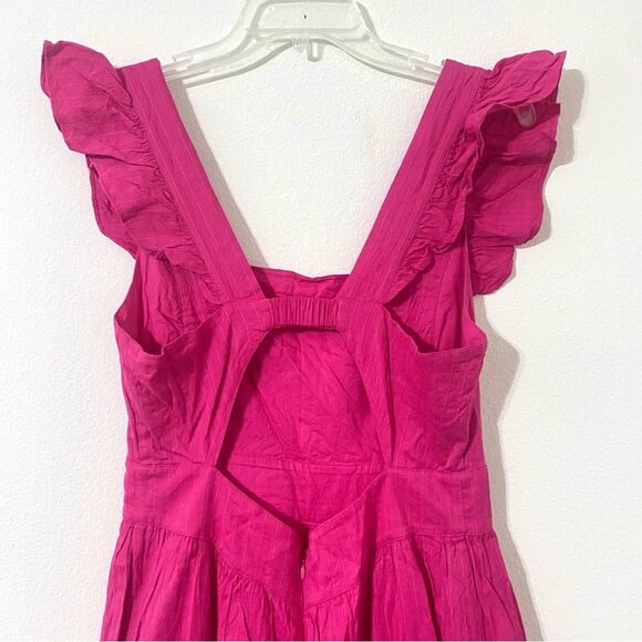 LOFT Pink Flutter Sleeve Cut Out Back Tiered Midi Dress Cotton Lined Size 2 - Picture 7 of 16